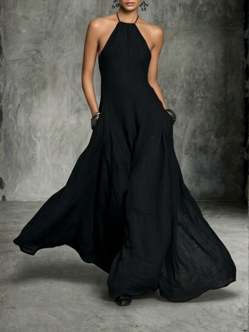 Ärmelloses Maxi-Leinenkleid im minimalistischen Stil