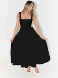 Elegant Midi Dress with Flowing Square Neckline