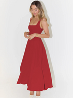 Vestido Midi Elegante con Escote Cuadrado Fluido