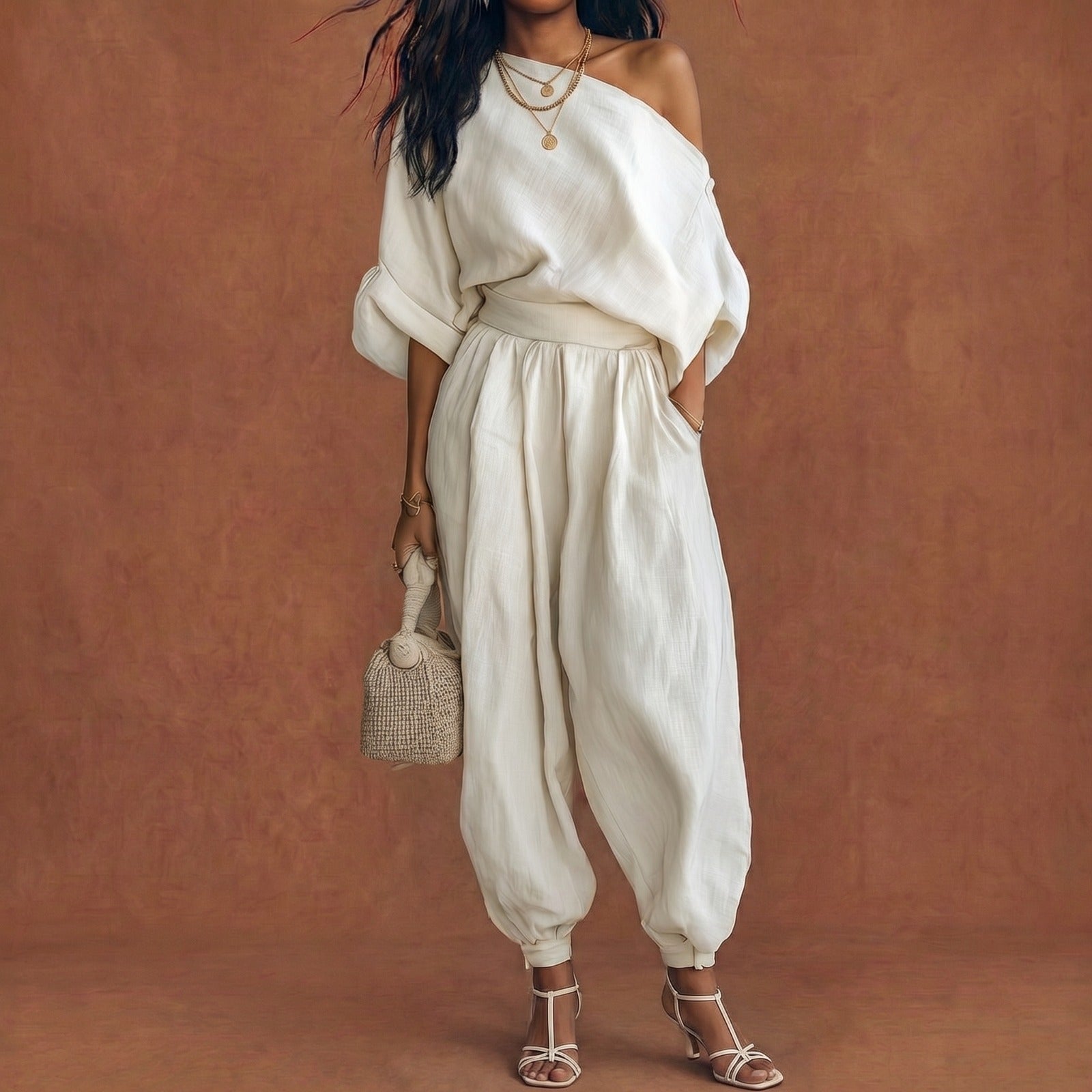 Conjunto Off Shoulder 2 Piezas Estilo Casual Chic