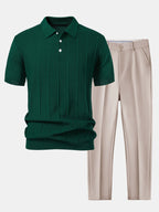 Conjunto Polo Punto Jacquard a Rayas y Pantalón Slim