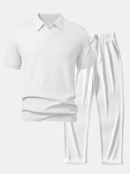 Conjunto Punto Jacquard Polo V y Pantalón Recto Acanalado