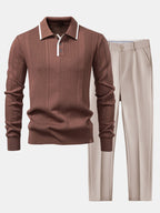 Conjunto Polo Jacquard de Punto y Pantalón Slim Entallado