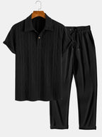 Conjunto Polo Jacquard Geométrico y Pantalón Recto