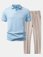 Conjunto Polo Jacquard Geométrico y Pantalón Slim Elegante