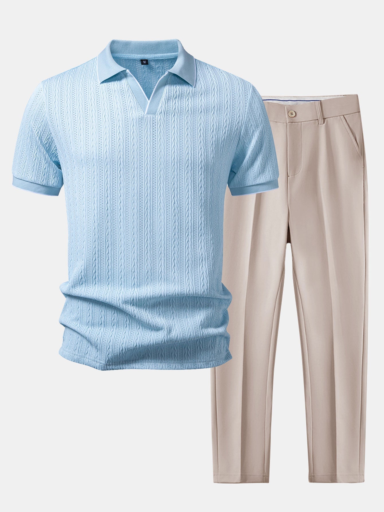 Conjunto Polo Jacquard Geométrico y Pantalón Slim Elegante