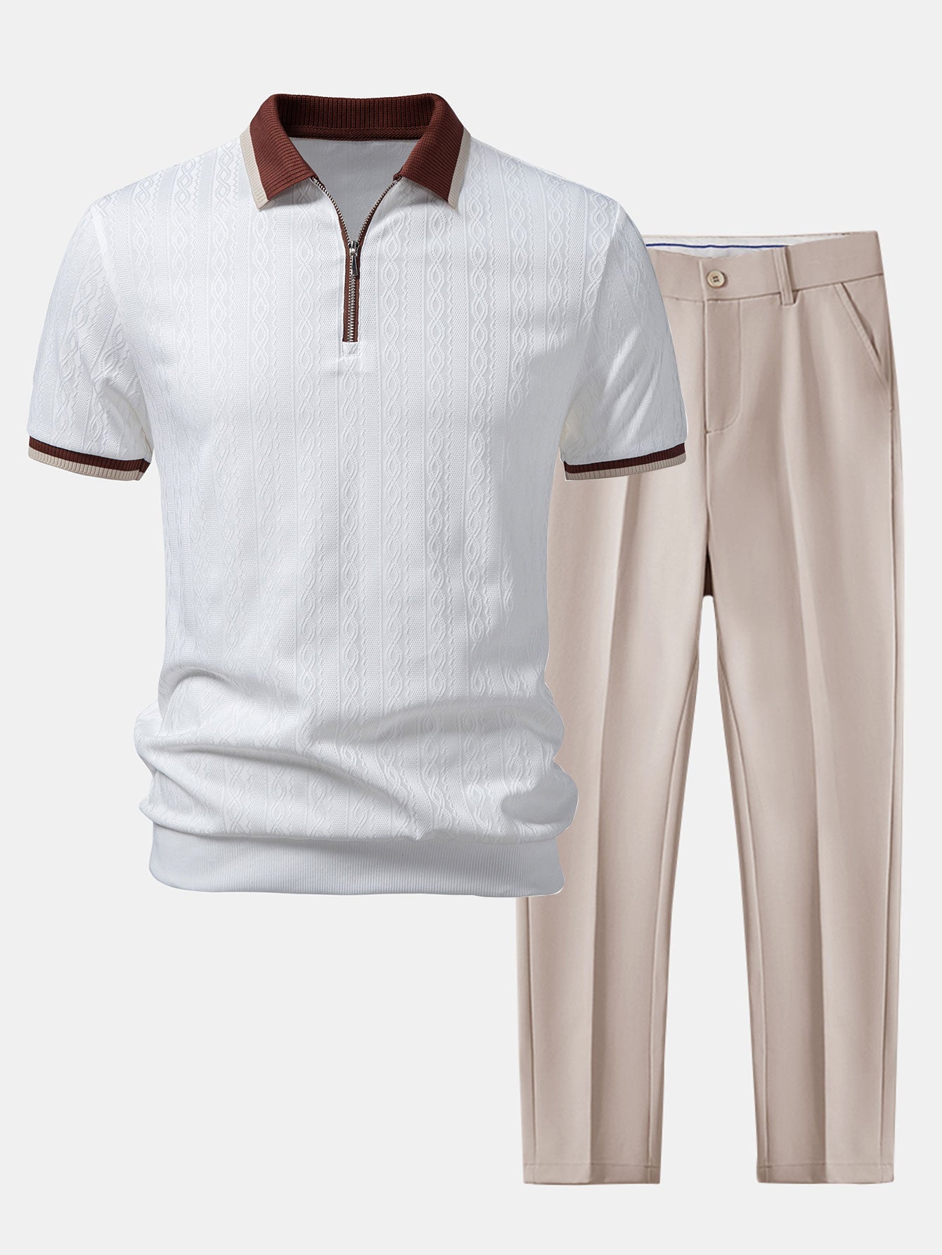 Conjunto Polo Knit con Cremallera y Pantalón Slim