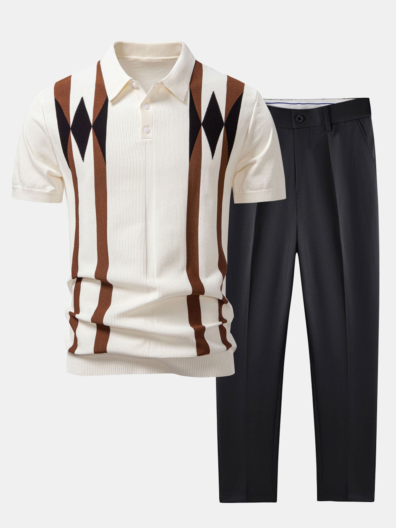 Conjunto Polo Jacquard Geométrico y Pantalón Slim Fit