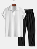 Conjunto Polo Jacquard Manga Corta y Pantalón Recto