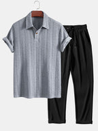 Conjunto Polo Jacquard Manga Corta y Pantalón Recto