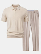 Conjunto Polo Punto Jacquard a Rayas y Pantalón Slim
