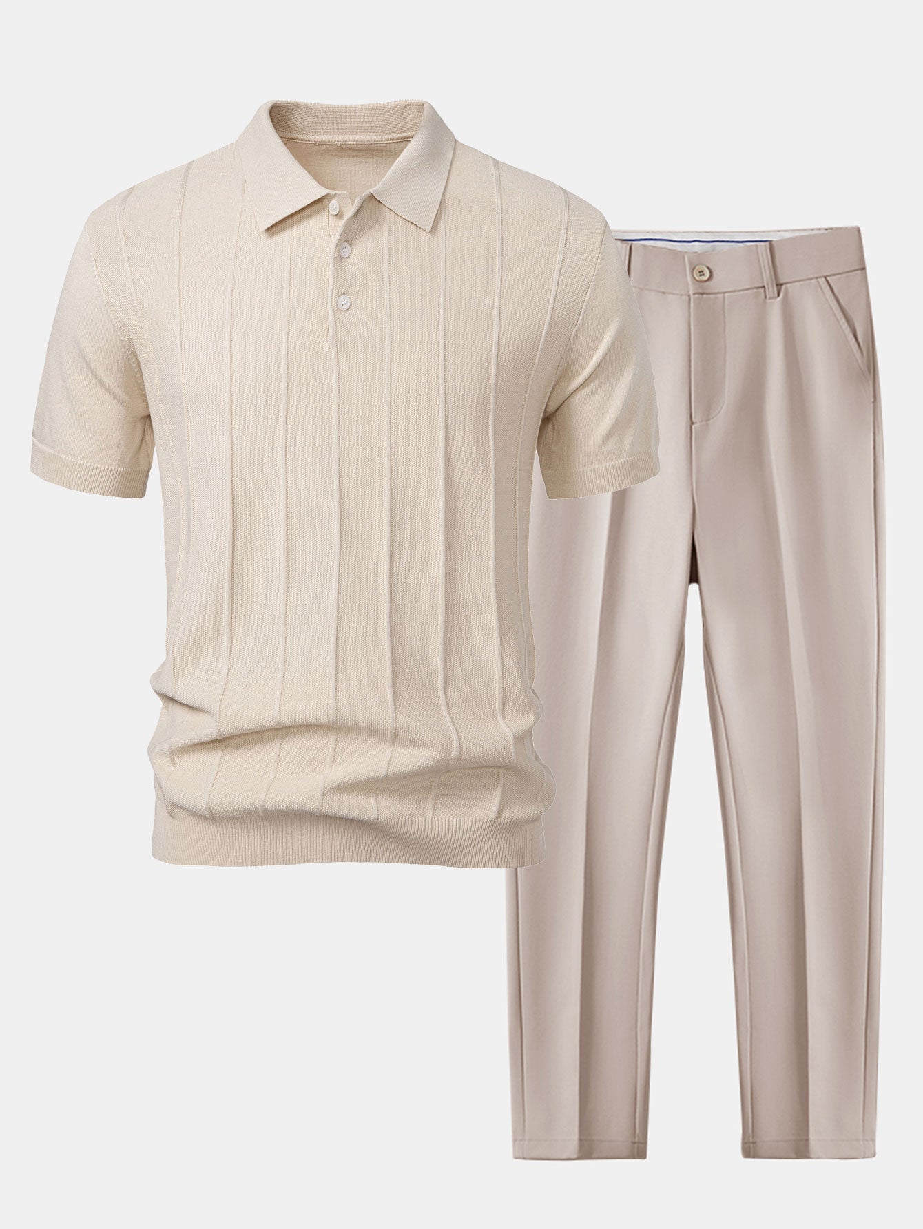 Conjunto Polo Punto Jacquard a Rayas y Pantalón Slim