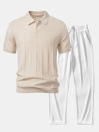 Conjunto Polo Punto Jacquard a Rayas y Pantalón Recto