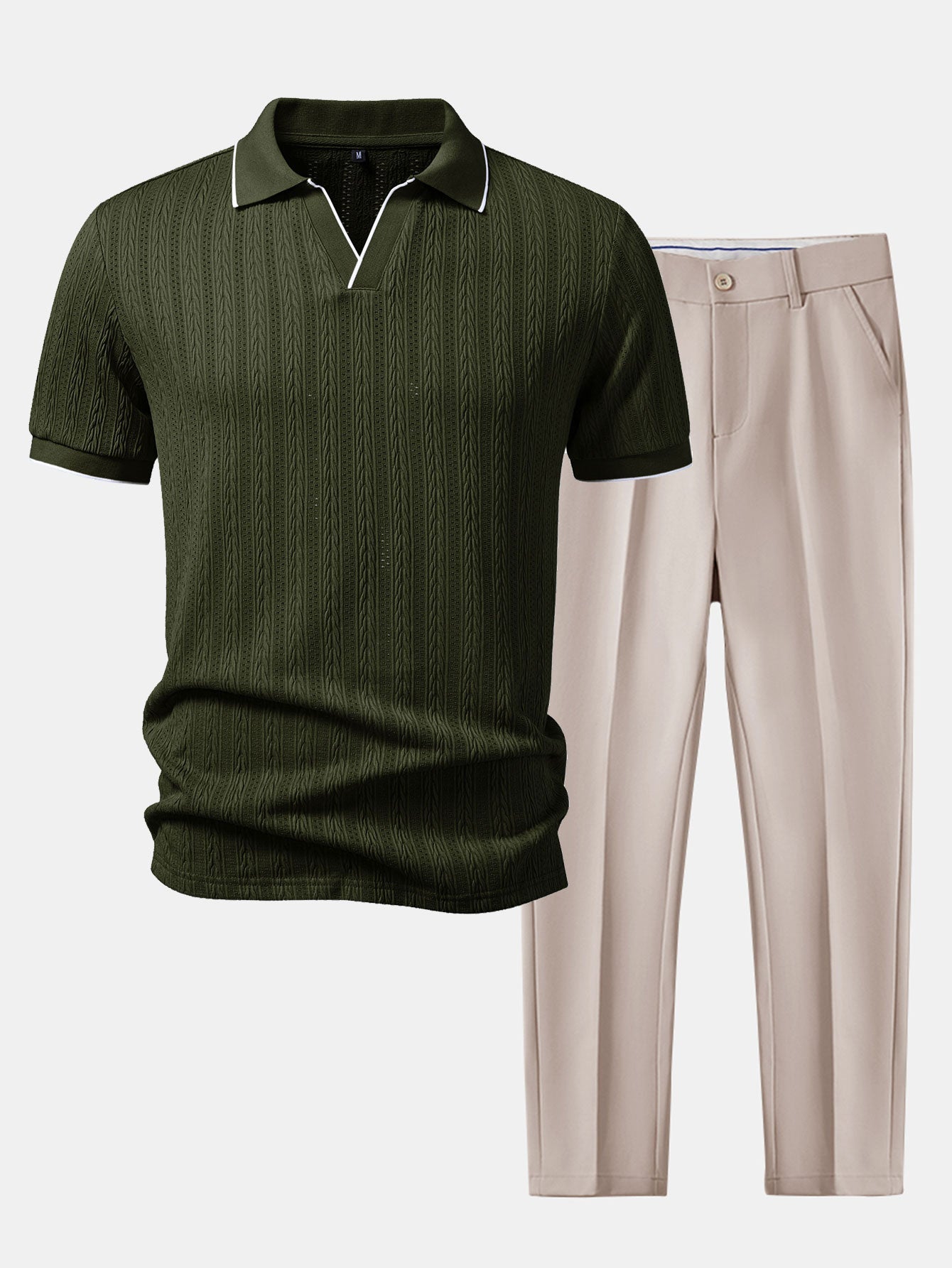 Conjunto Polo Jacquard Geométrico y Pantalón Slim Elegante