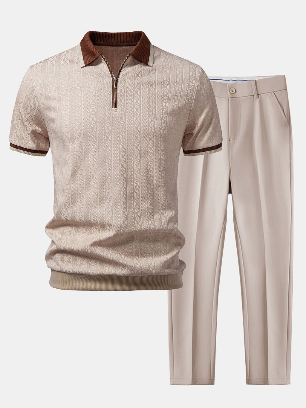 Conjunto Polo Knit con Cremallera y Pantalón Slim