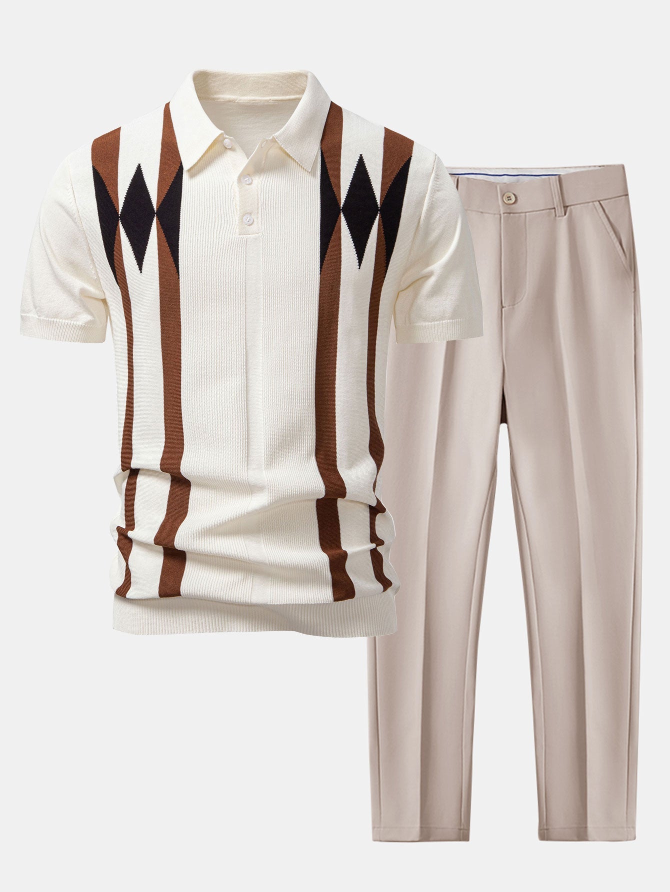 Conjunto Polo Jacquard Geométrico y Pantalón Slim Fit