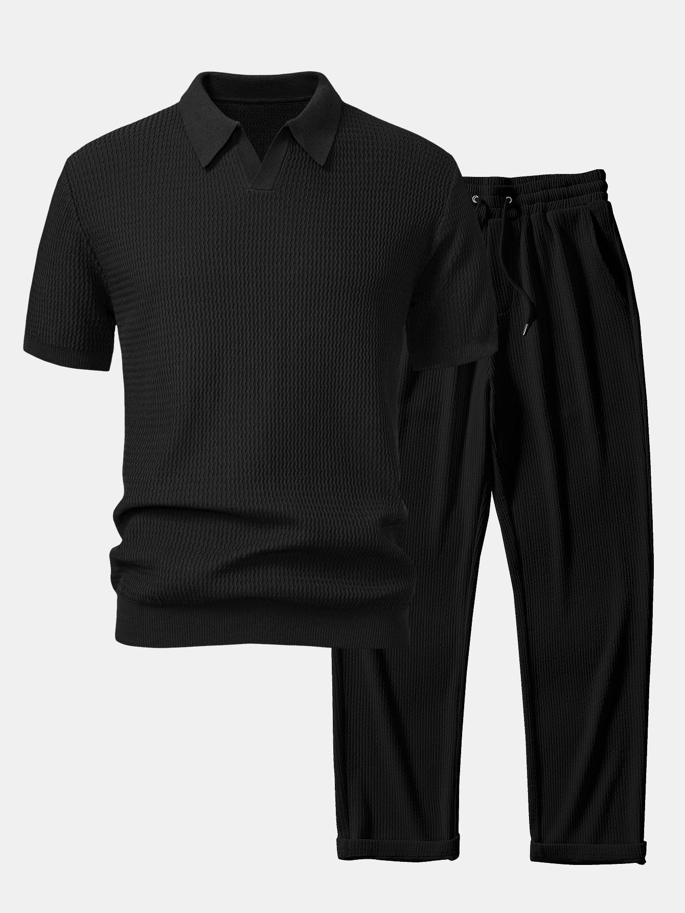 Conjunto Punto Jacquard Polo V y Pantalón Recto Acanalado