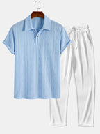 Conjunto Polo Jacquard Geométrico y Pantalón Recto