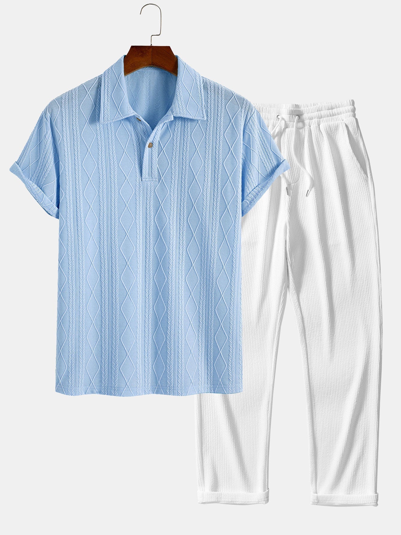 Conjunto Polo Jacquard Geométrico y Pantalón Recto