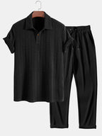 Conjunto Polo Jacquard Manga Corta y Pantalón Recto