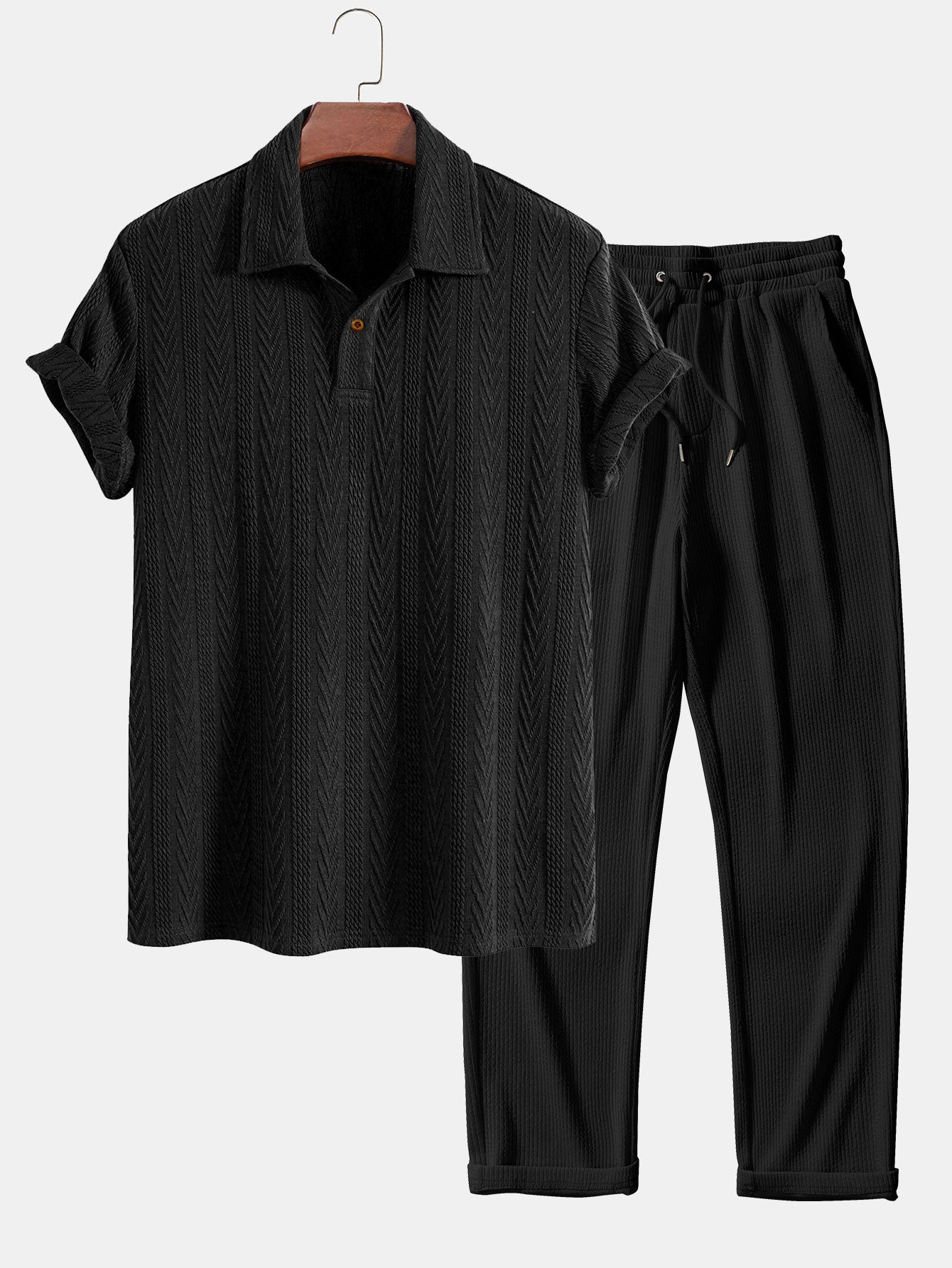 Conjunto Polo Jacquard Manga Corta y Pantalón Recto