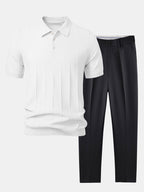 Conjunto Polo Punto Jacquard a Rayas y Pantalón Slim
