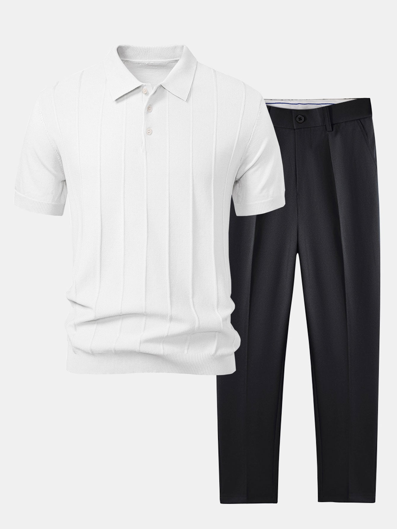Conjunto Polo Punto Jacquard a Rayas y Pantalón Slim