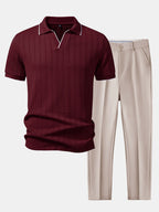 Conjunto Polo Jacquard Geométrico y Pantalón Slim Elegante