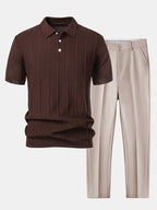 Conjunto Polo Punto Jacquard a Rayas y Pantalón Slim