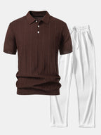 Conjunto Polo Punto Jacquard a Rayas y Pantalón Recto