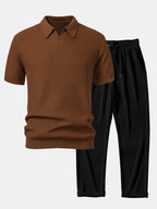Conjunto Punto Jacquard Polo V y Pantalón Recto Acanalado