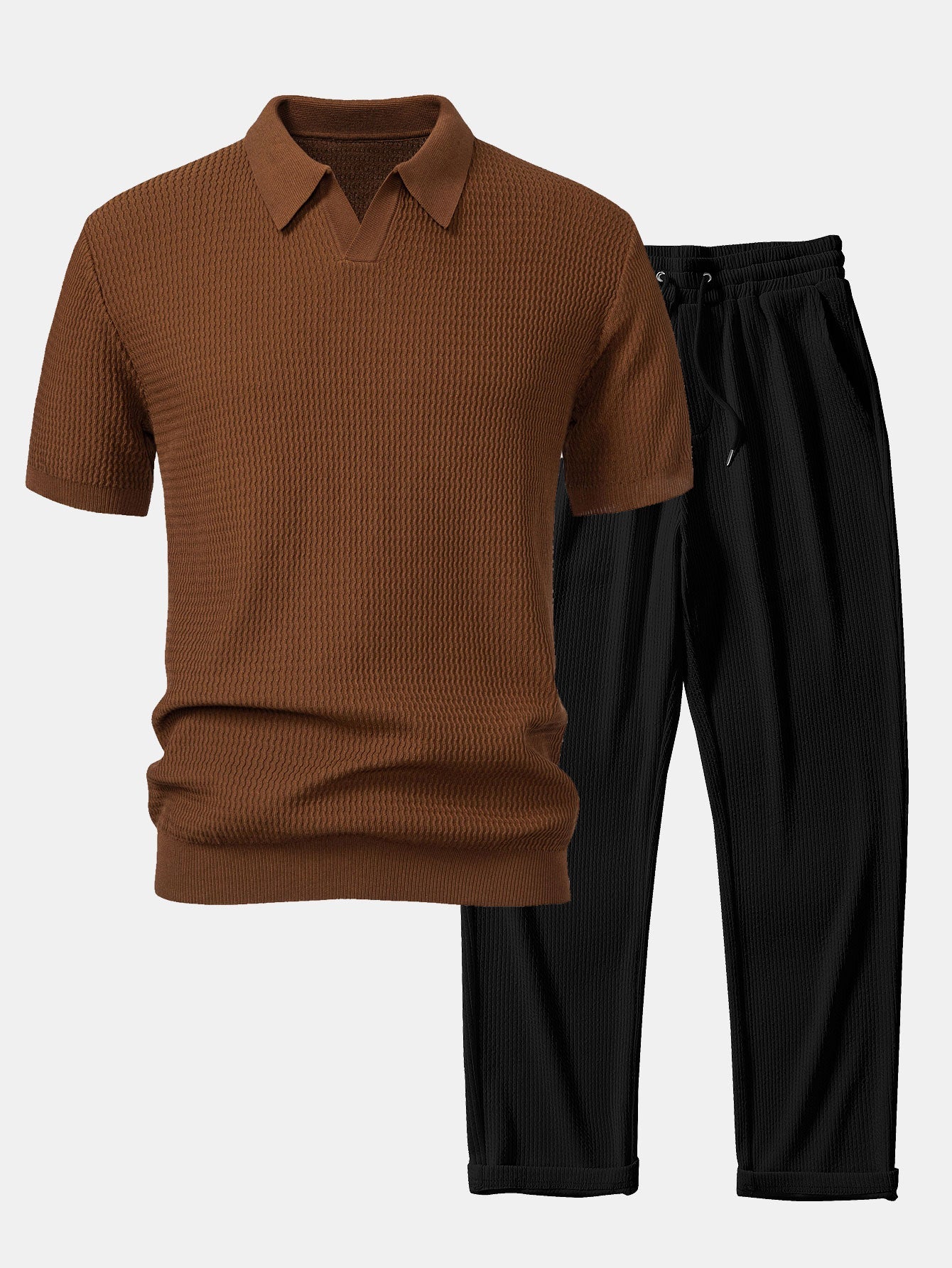 Conjunto Punto Jacquard Polo V y Pantalón Recto Acanalado