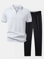 Conjunto Polo Jacquard Geométrico y Pantalón Slim Elegante