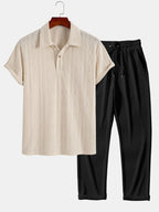 Conjunto Polo Jacquard Geométrico y Pantalón Recto