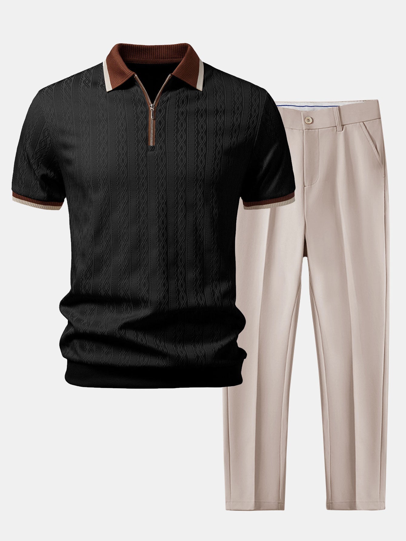 Conjunto Polo Knit con Cremallera y Pantalón Slim