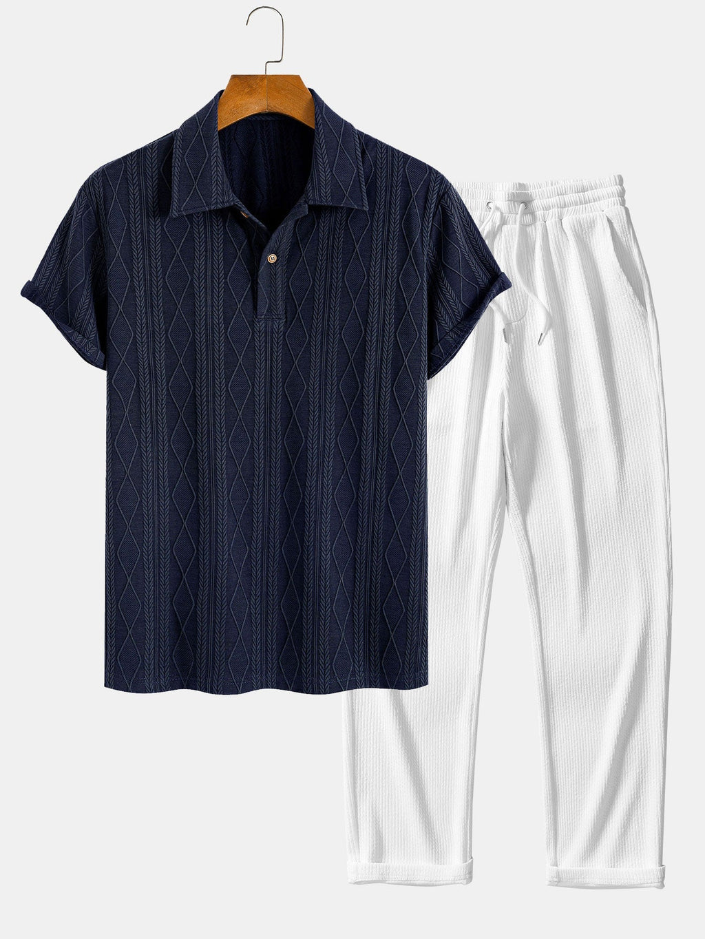 Conjunto Polo Jacquard Geométrico y Pantalón Recto