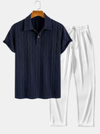 Conjunto Polo Jacquard Geométrico y Pantalón Recto