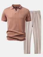 Conjunto Polo Jacquard Geométrico y Pantalón Slim Elegante