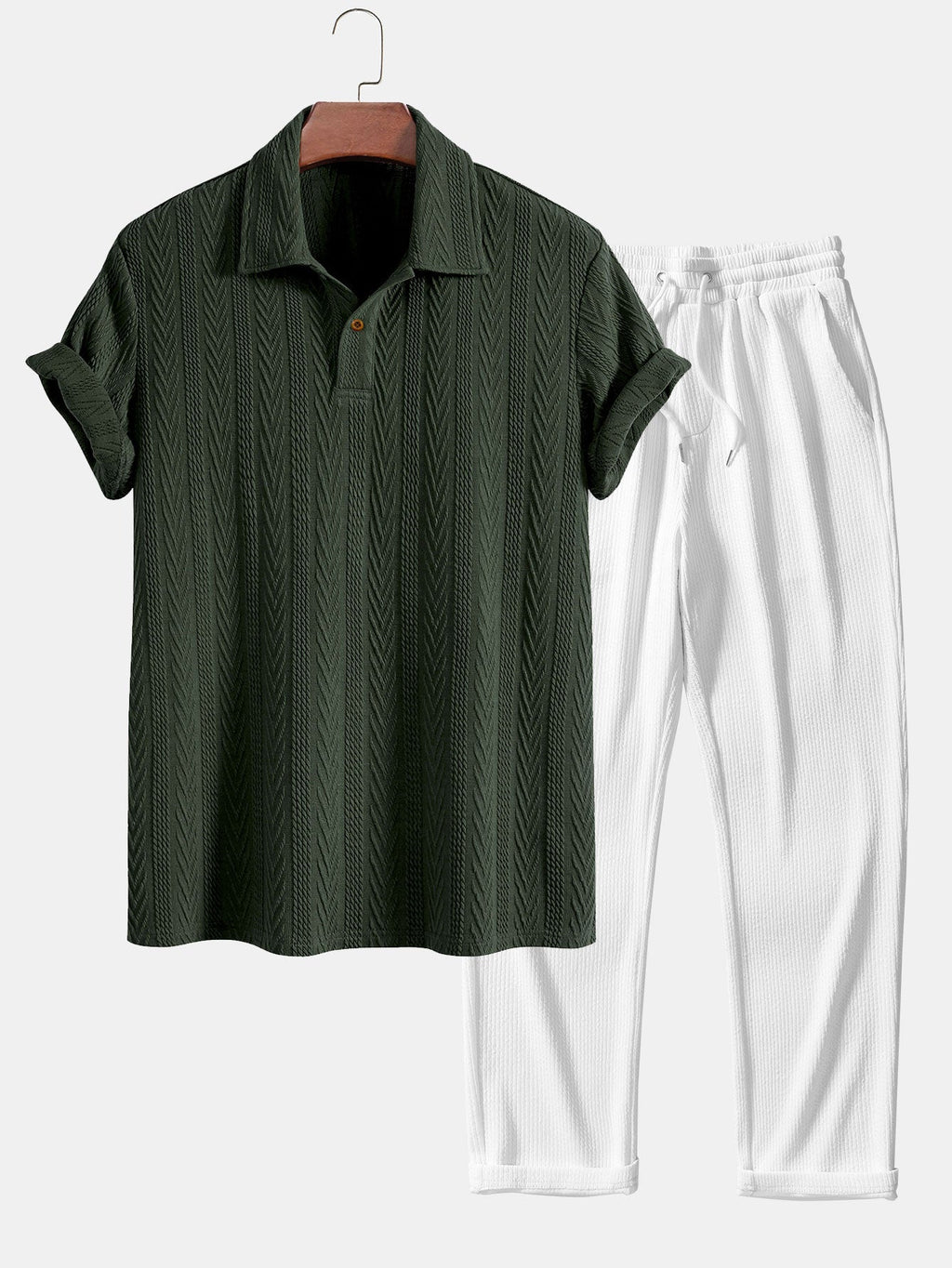 Conjunto Polo Jacquard Manga Corta y Pantalón Recto