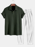 Conjunto Polo Jacquard Manga Corta y Pantalón Recto