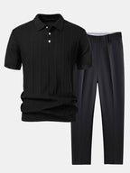 Conjunto Polo Punto Jacquard a Rayas y Pantalón Slim