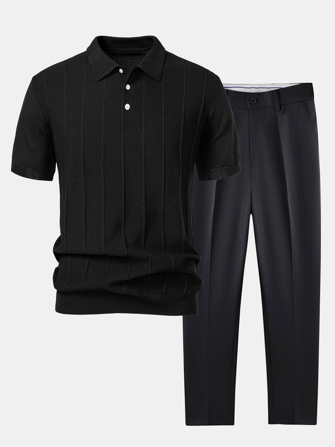 Conjunto Polo Punto Jacquard a Rayas y Pantalón Slim