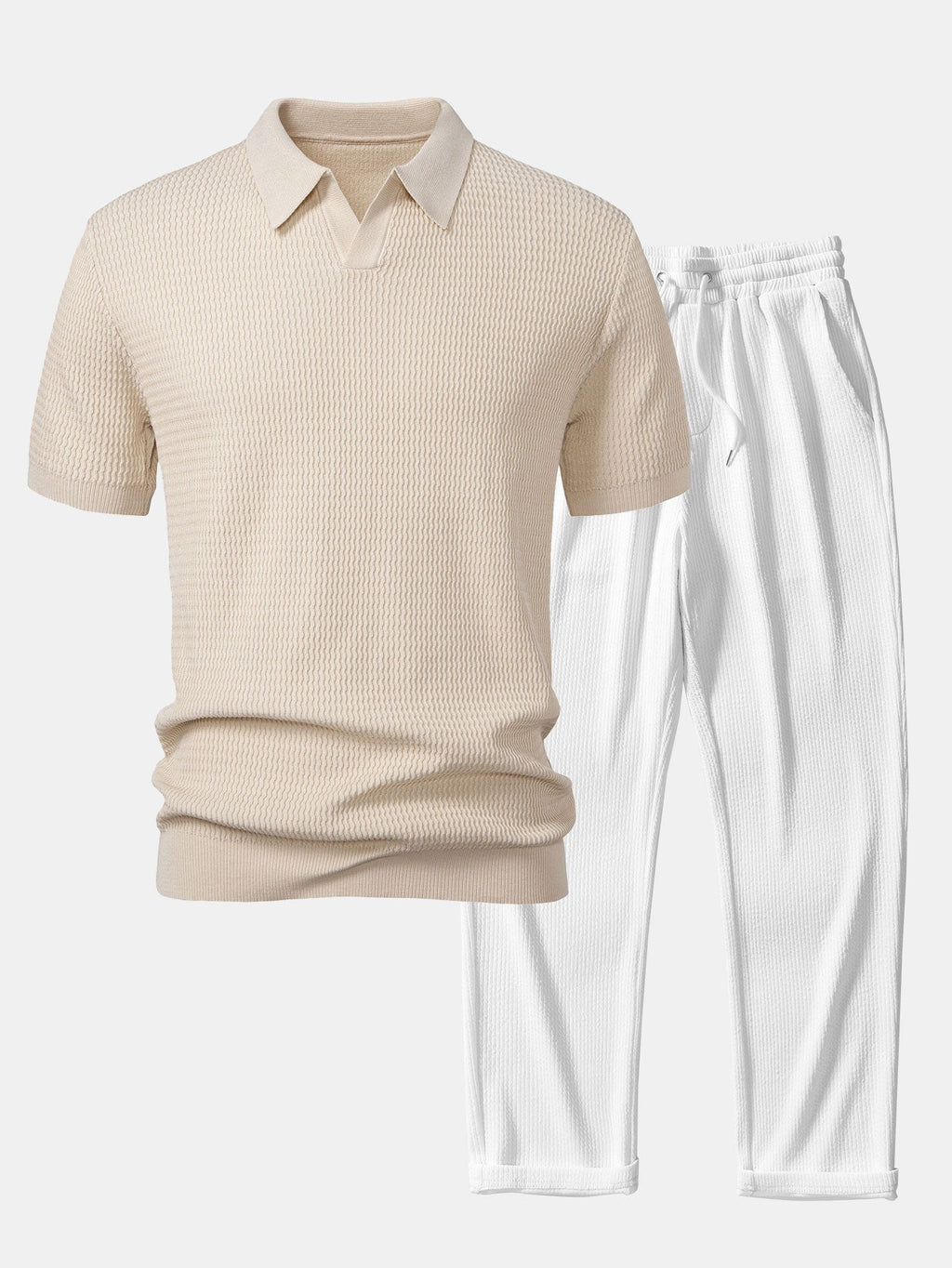 Conjunto Punto Jacquard Polo V y Pantalón Recto Acanalado