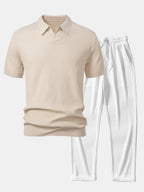Conjunto Punto Jacquard Polo V y Pantalón Recto Acanalado