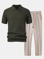 Conjunto Polo Tejido Jacquard y Pantalón Slim Tapered