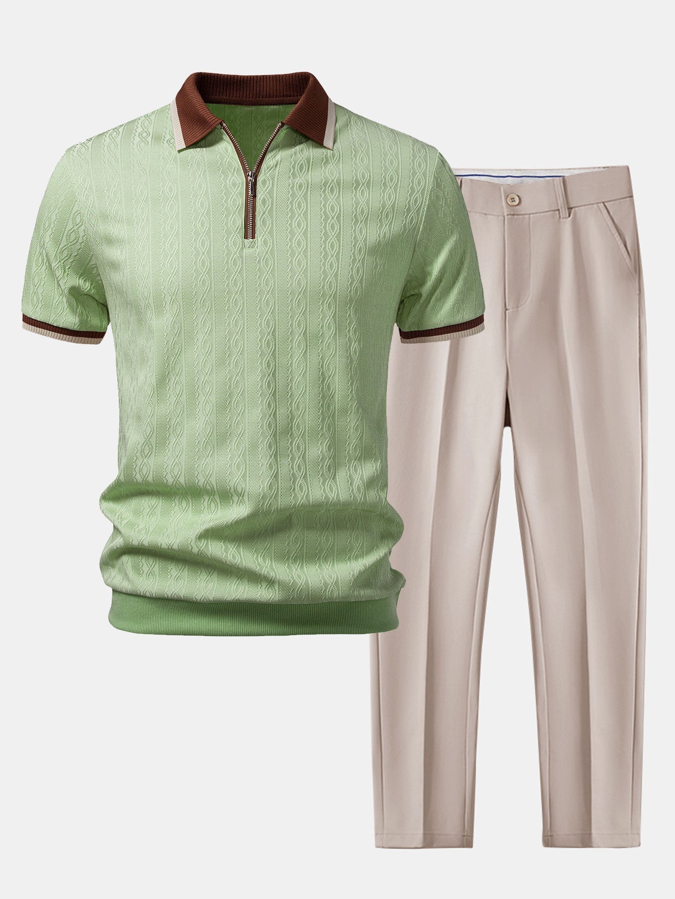 Conjunto Polo Knit con Cremallera y Pantalón Slim