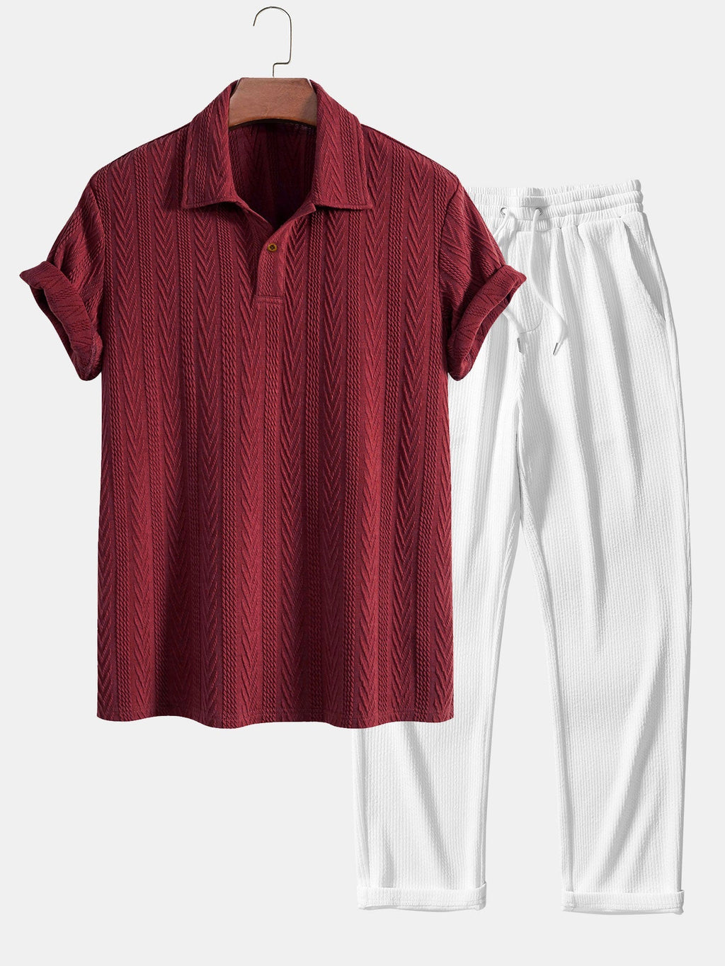 Conjunto Polo Jacquard Manga Corta y Pantalón Recto
