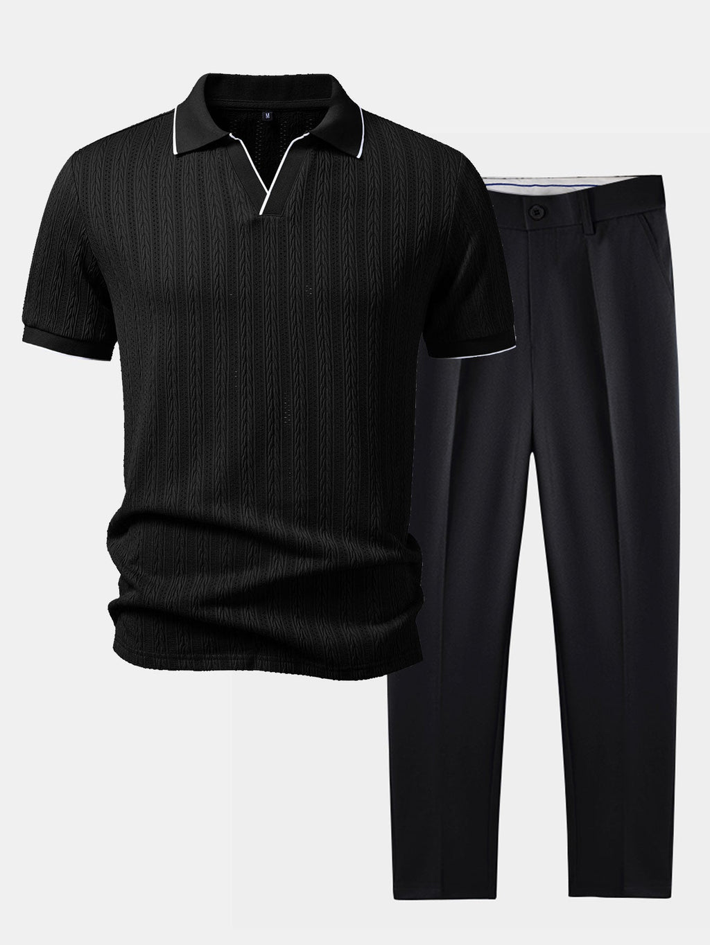 Conjunto Polo Jacquard Geométrico y Pantalón Slim Elegante