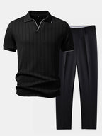 Conjunto Polo Jacquard Geométrico y Pantalón Slim Elegante