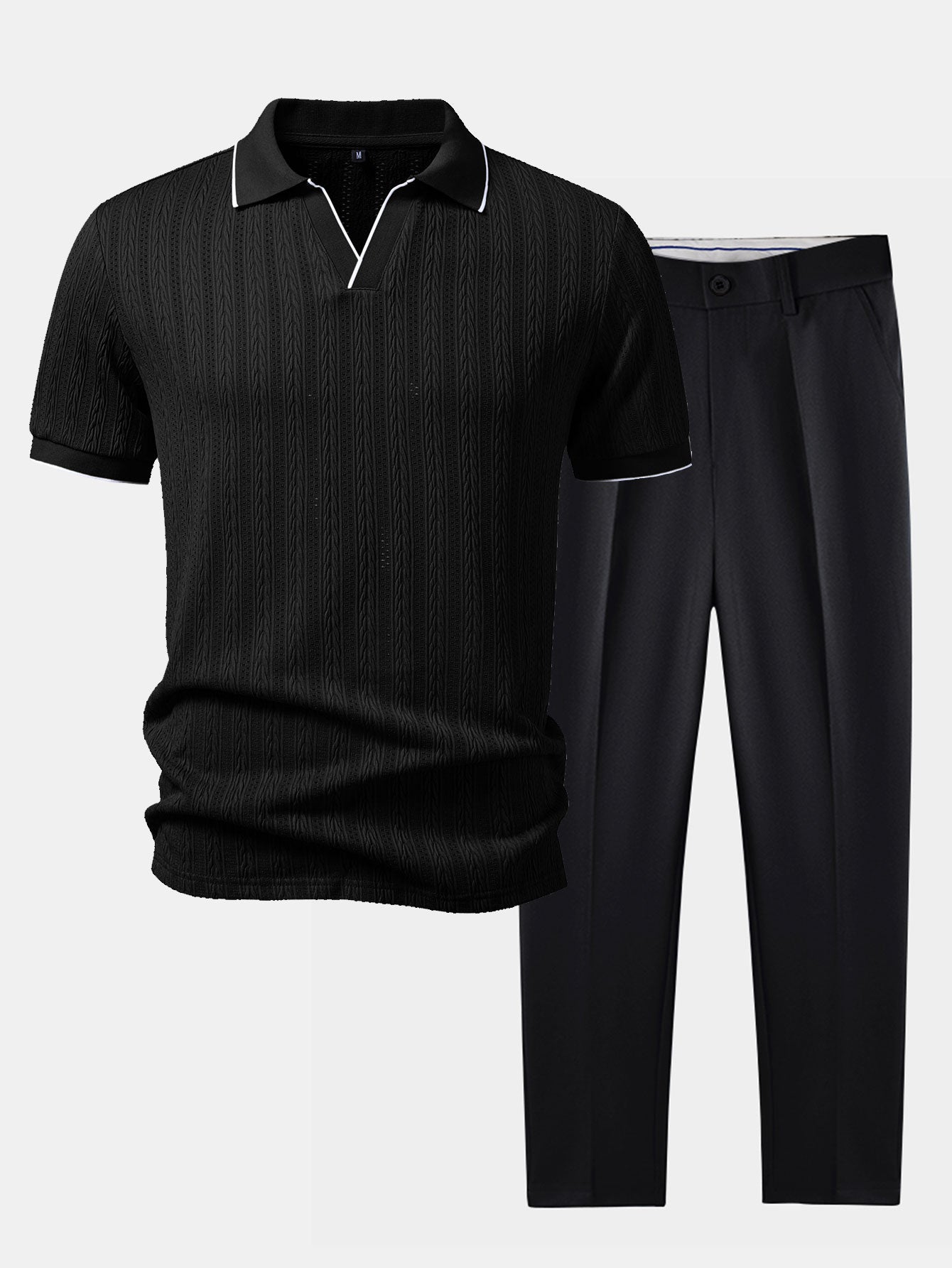 Conjunto Polo Jacquard Geométrico y Pantalón Slim Elegante